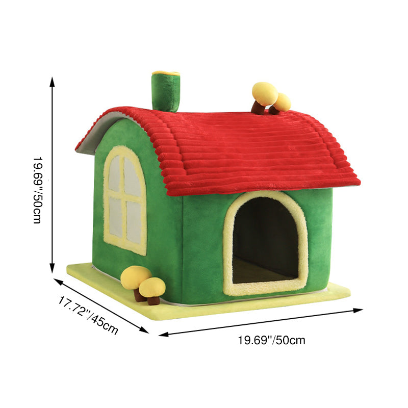 Modern Simplicity Velvet Foam Sponge House-Shaped Movable Cozy Enclosed Cat Bed For Living Room
