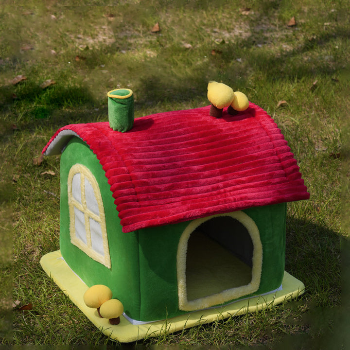 Modern Simplicity Velvet Foam Sponge House-Shaped Movable Cozy Enclosed Cat Bed For Living Room