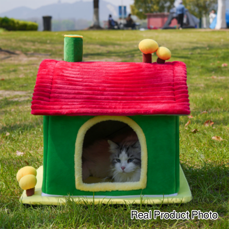 Modern Simplicity Velvet Foam Sponge House-Shaped Movable Cozy Enclosed Cat Bed For Living Room