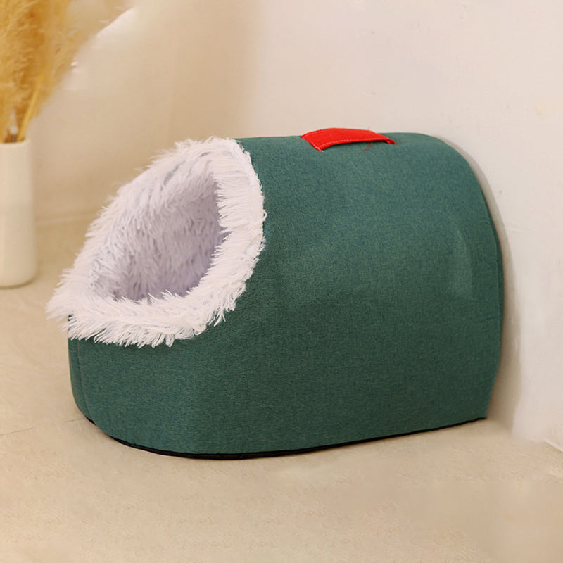 Modern Simplicity Faux Cotton Linen Foam Sponge Plush Movable Cat Bed For Living Room