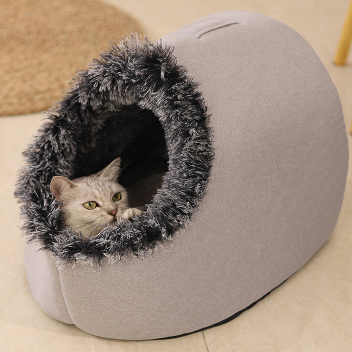 Modern Simplicity Faux Cotton Linen Foam Sponge Plush Movable Cat Bed For Living Room