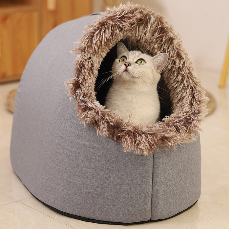 Modern Simplicity Faux Cotton Linen Foam Sponge Plush Movable Cat Bed For Living Room