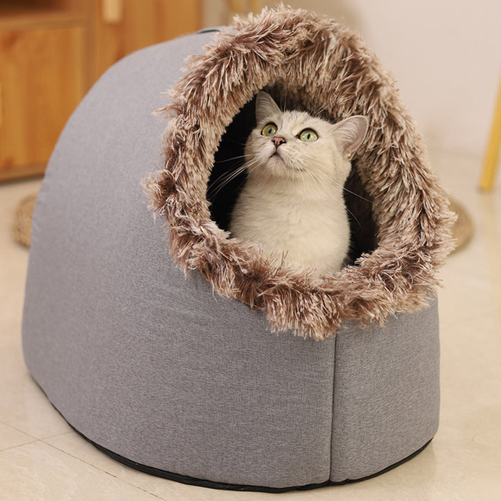Modern Simplicity Faux Cotton Linen Foam Sponge Plush Movable Cat Bed For Living Room