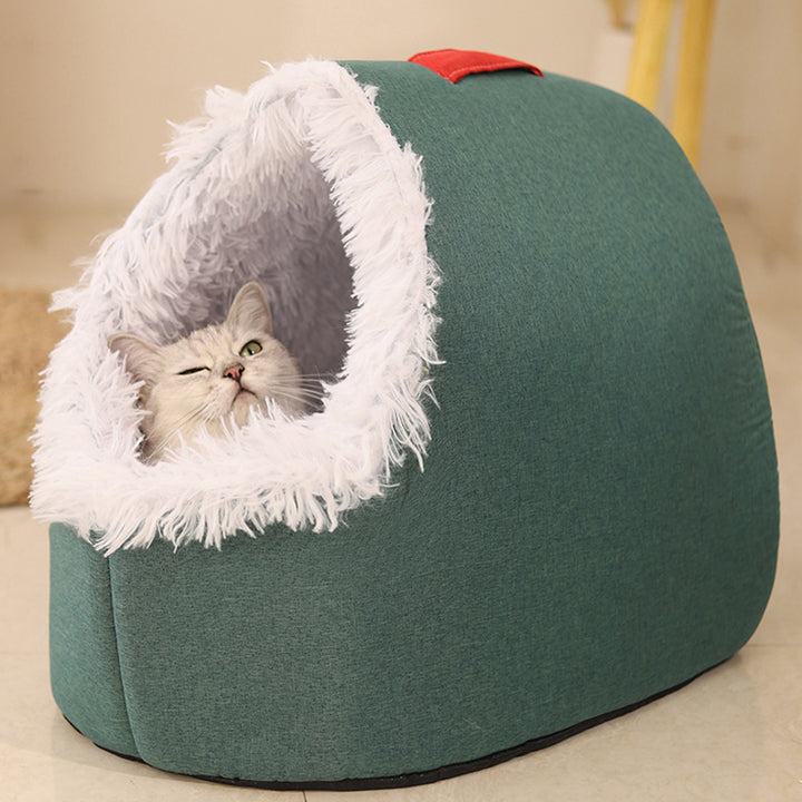 Modern Simplicity Faux Cotton Linen Foam Sponge Plush Movable Cat Bed For Living Room