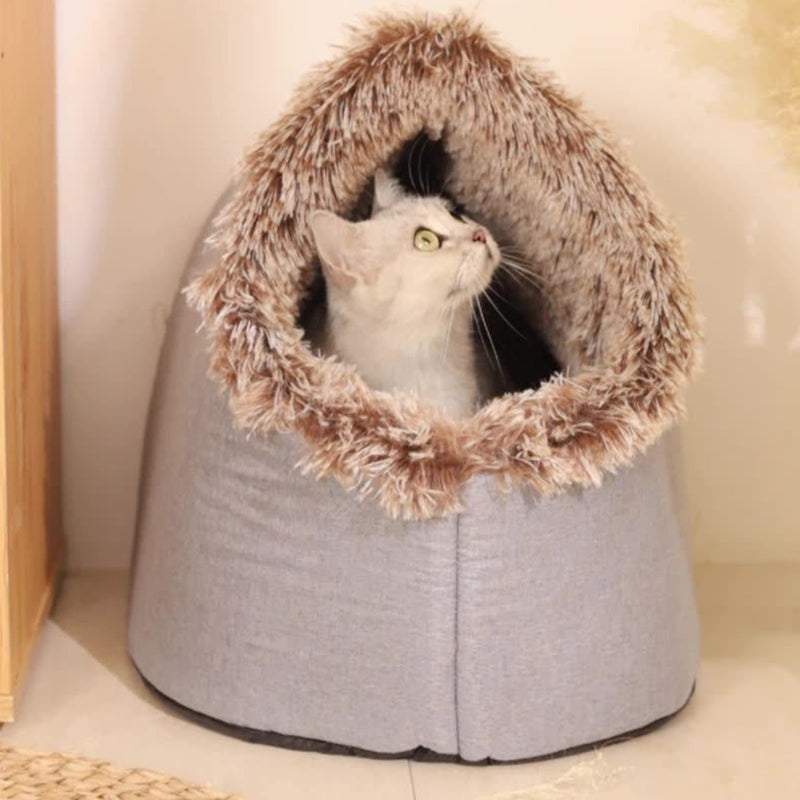 Modern Simplicity Faux Cotton Linen Foam Sponge Plush Movable Cat Bed For Living Room