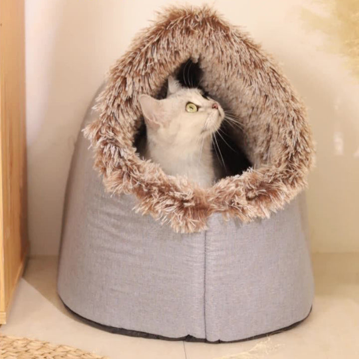 Modern Simplicity Faux Cotton Linen Foam Sponge Plush Movable Cat Bed For Living Room