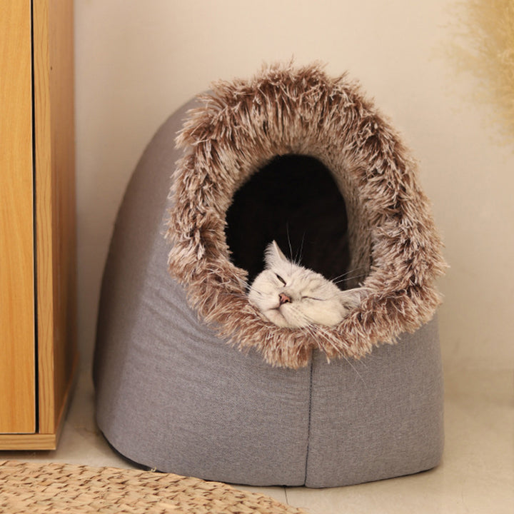 Modern Simplicity Faux Cotton Linen Foam Sponge Plush Movable Cat Bed For Living Room
