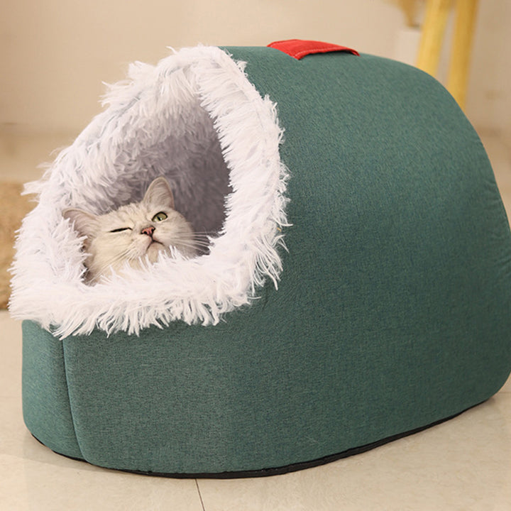 Modern Simplicity Faux Cotton Linen Foam Sponge Plush Movable Cat Bed For Living Room