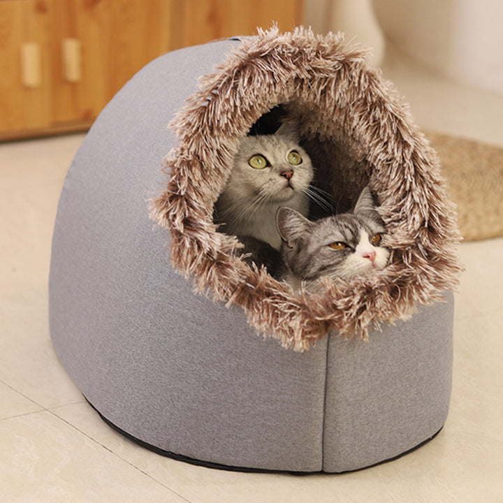 Modern Simplicity Faux Cotton Linen Foam Sponge Plush Movable Cat Bed For Living Room