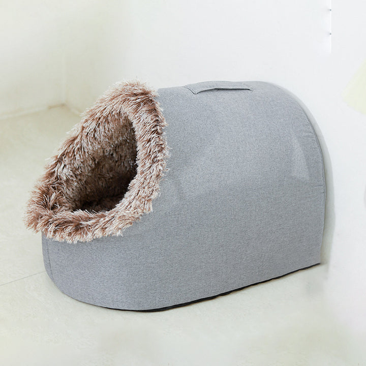 Modern Simplicity Faux Cotton Linen Foam Sponge Plush Movable Cat Bed For Living Room