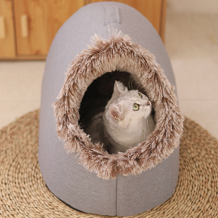 Modern Simplicity Faux Cotton Linen Foam Sponge Plush Movable Cat Bed For Living Room