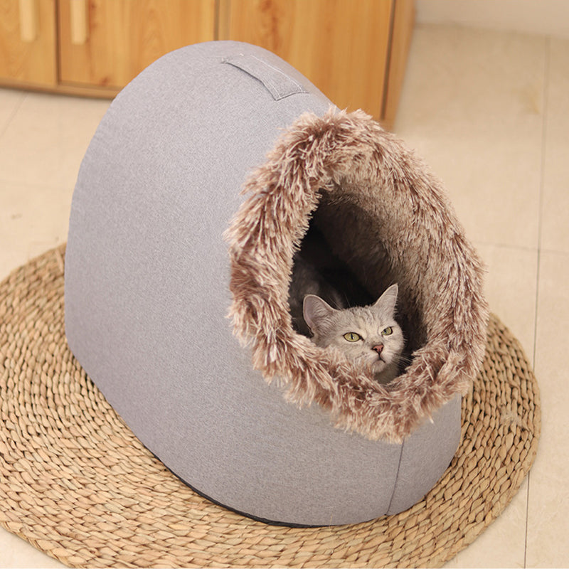 Modern Simplicity Faux Cotton Linen Foam Sponge Plush Movable Cat Bed For Living Room