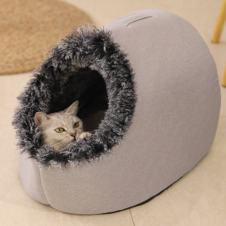 Modern Simplicity Faux Cotton Linen Foam Sponge Plush Movable Cat Bed For Living Room