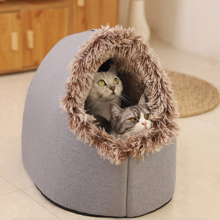 Modern Simplicity Faux Cotton Linen Foam Sponge Plush Movable Cat Bed For Living Room