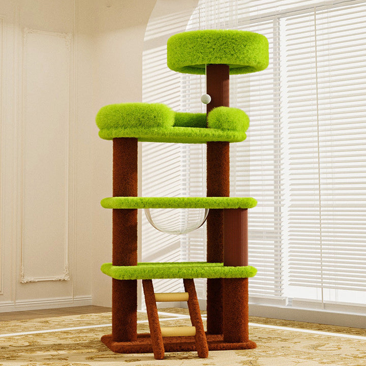 Modern Simplicity Velvet MDF Cardboard Movable 5-Tier Cat Tree &amp; Condo For Living Room