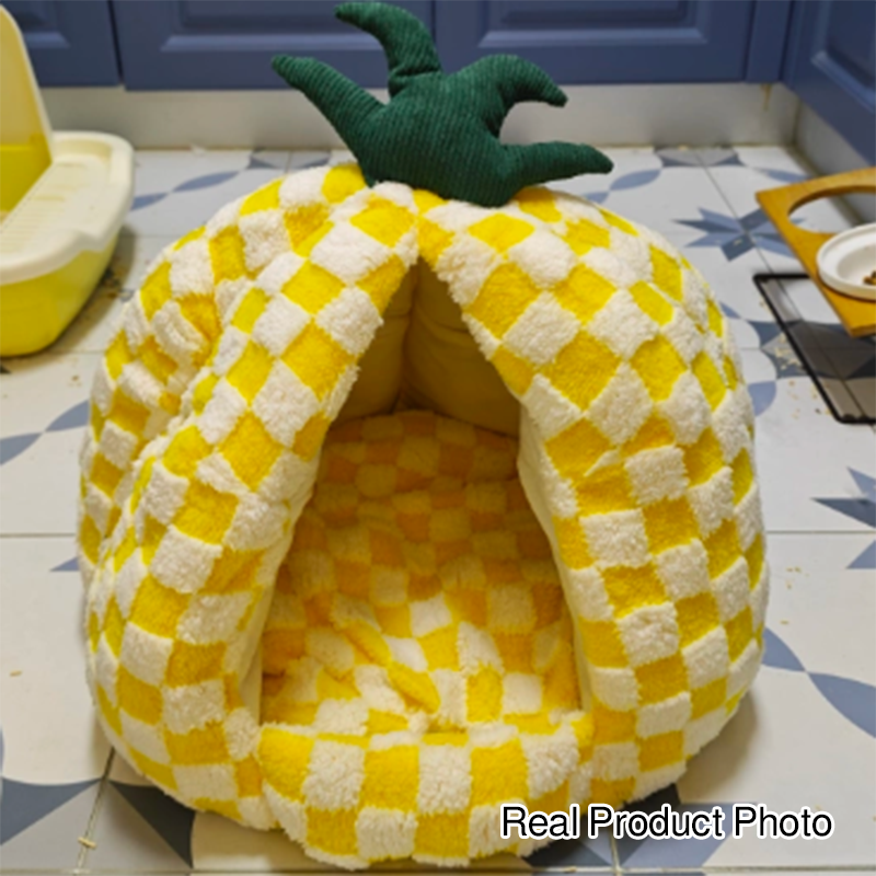 Modern Simplicity Velvet Polyester Fiber Movable Portable Enclosed Pineapple Shaped Cat Bed For Living Room