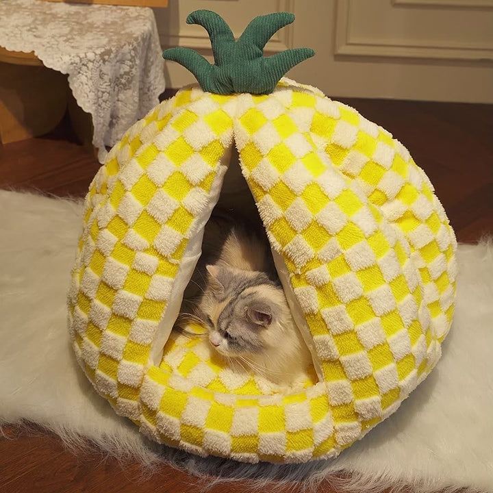 Modern Simplicity Velvet Polyester Fiber Movable Portable Enclosed Pineapple Shaped Cat Bed For Living Room