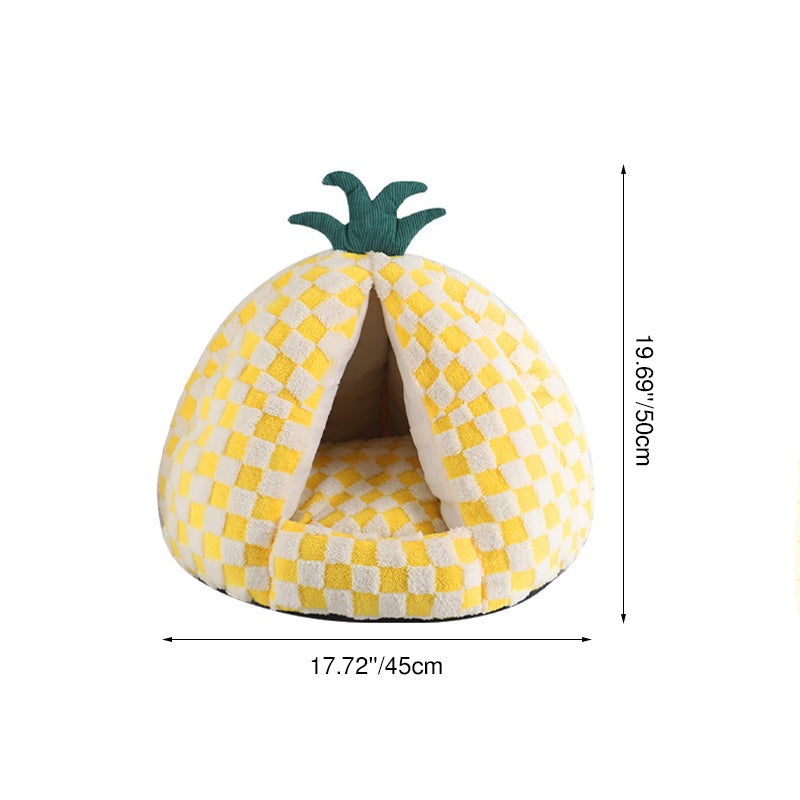 Modern Simplicity Velvet Polyester Fiber Movable Portable Enclosed Pineapple Shaped Cat Bed For Living Room