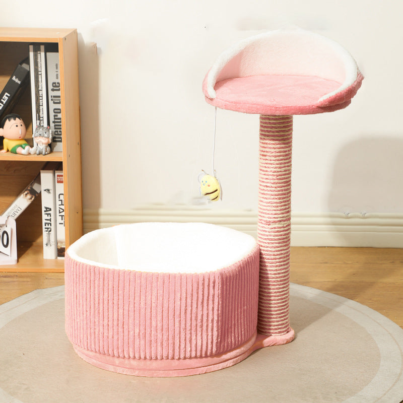 Modern Simplicity Velvet Sisal MDF Paper Tube Movable Teacup-Shaped 2-Tier Cat Tree &amp; Condo For Living Room