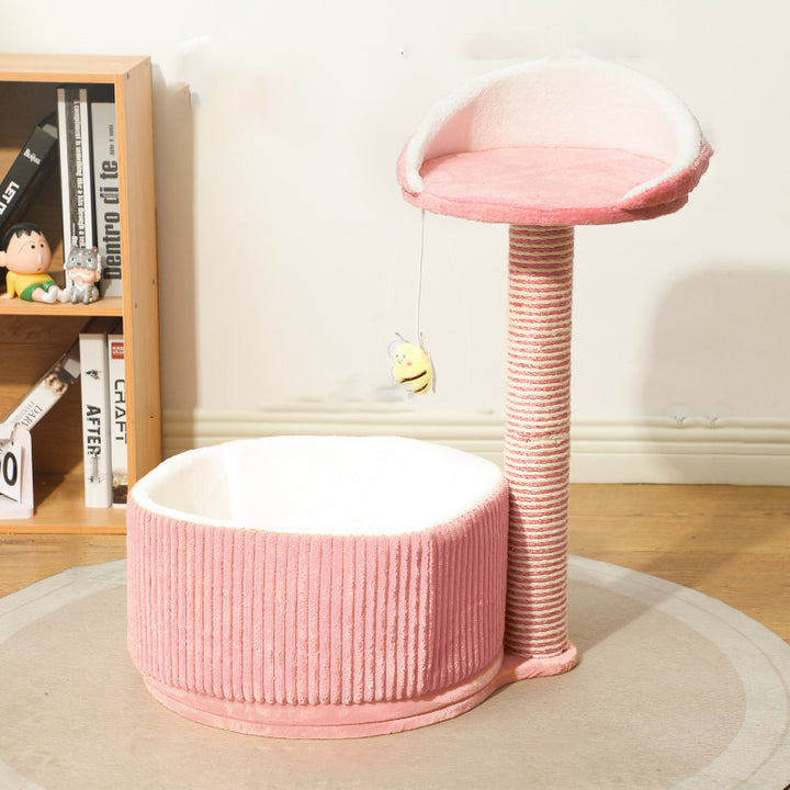Modern Simplicity Velvet Sisal MDF Paper Tube Movable Teacup-Shaped 2-Tier Cat Tree &amp; Condo For Living Room