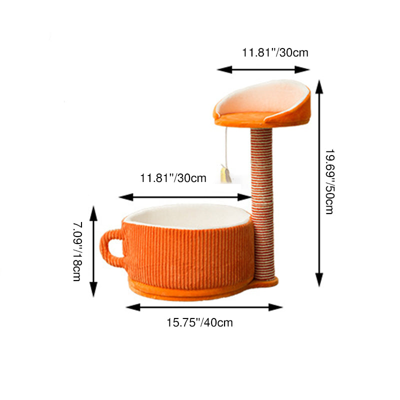 Modern Simplicity Velvet Sisal MDF Paper Tube Movable Teacup-Shaped 2-Tier Cat Tree &amp; Condo For Living Room