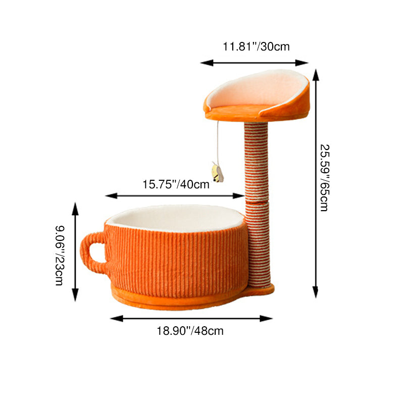 Modern Simplicity Velvet Sisal MDF Paper Tube Movable Teacup-Shaped 2-Tier Cat Tree &amp; Condo For Living Room