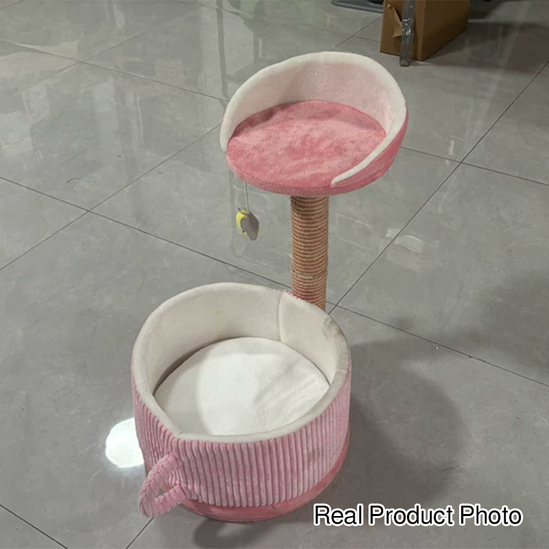 Modern Simplicity Velvet Sisal MDF Paper Tube Movable Teacup-Shaped 2-Tier Cat Tree &amp; Condo For Living Room