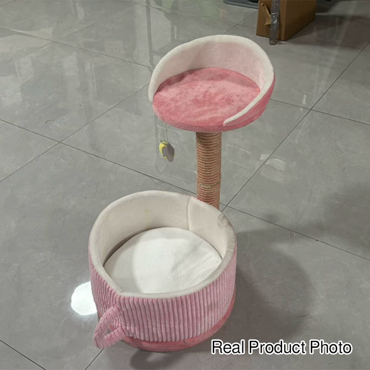 Modern Simplicity Velvet Sisal MDF Paper Tube Movable Teacup-Shaped 2-Tier Cat Tree &amp; Condo For Living Room