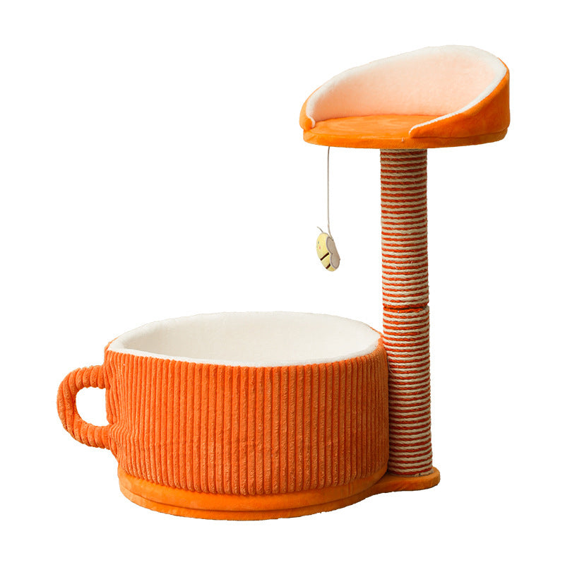 Modern Simplicity Velvet Sisal MDF Paper Tube Movable Teacup-Shaped 2-Tier Cat Tree &amp; Condo For Living Room