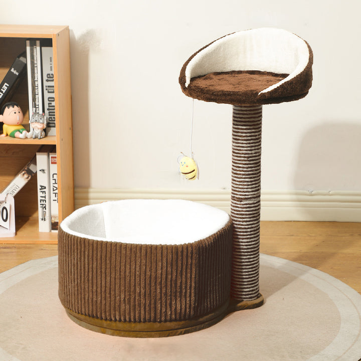Modern Simplicity Velvet Sisal MDF Paper Tube Movable Teacup-Shaped 2-Tier Cat Tree &amp; Condo For Living Room