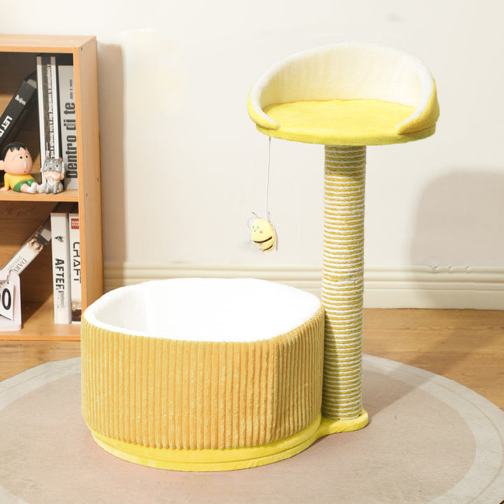 Modern Simplicity Velvet Sisal MDF Paper Tube Movable Teacup-Shaped 2-Tier Cat Tree &amp; Condo For Living Room