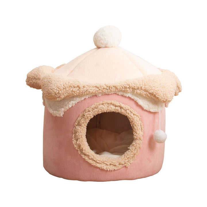 Modern Simplicity Crystal Velvet Brushed Fabric PP Cotton Decorative House-Shaped Cat Bed For Living Room