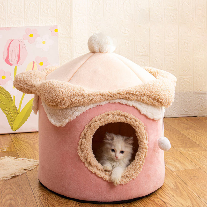 Modern Simplicity Crystal Velvet Brushed Fabric PP Cotton Decorative House-Shaped Cat Bed For Living Room