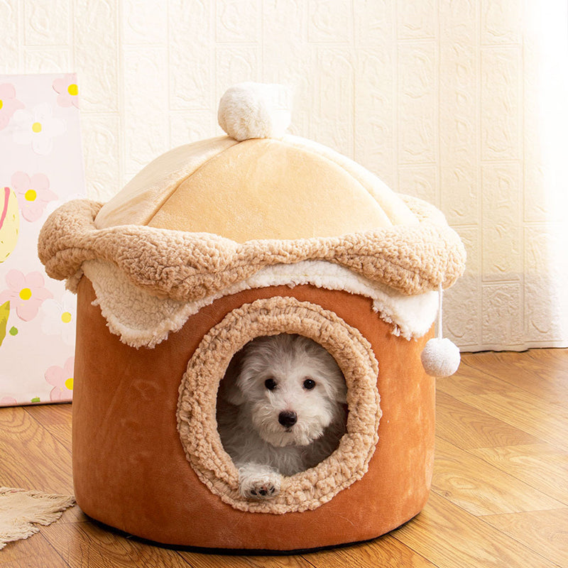 Modern Simplicity Crystal Velvet Brushed Fabric PP Cotton Decorative House-Shaped Cat Bed For Living Room