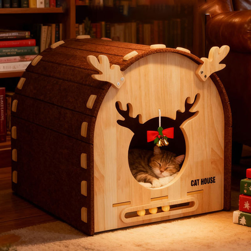 Modern Simplicity Felt MDF Jute Decorative Antler-Shaped Curved Cat Bed For Living Room