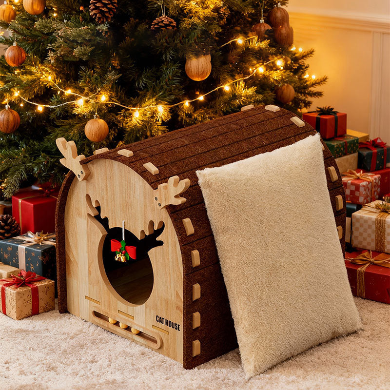 Modern Simplicity Felt MDF Jute Decorative Antler-Shaped Curved Cat Bed For Living Room