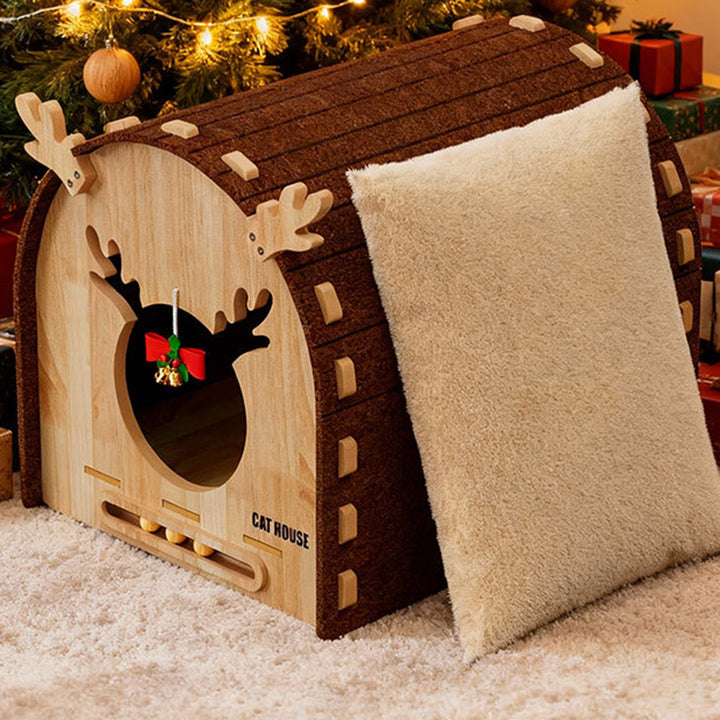 Modern Simplicity Felt MDF Jute Decorative Antler-Shaped Curved Cat Bed For Living Room