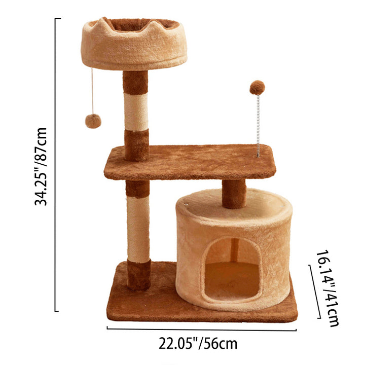 Modern Simplicity Velvet Particleboard Paper Tube Sisal With Scratching Post 3-Tier Cat Tree &amp; Condo For Living Room