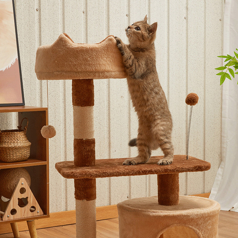Modern Simplicity Velvet Particleboard Paper Tube Sisal With Scratching Post 3-Tier Cat Tree &amp; Condo For Living Room