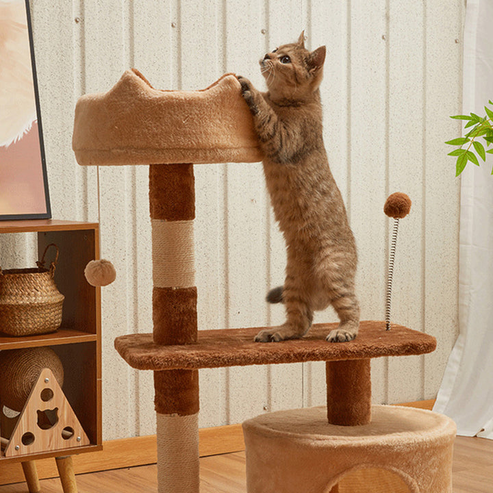 Modern Simplicity Velvet Particleboard Paper Tube Sisal With Scratching Post 3-Tier Cat Tree &amp; Condo For Living Room