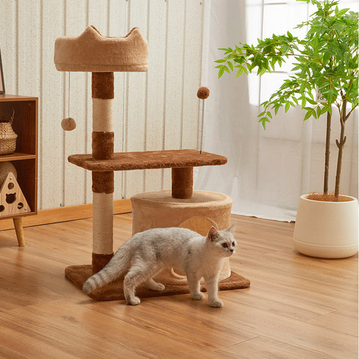 Modern Simplicity Velvet Particleboard Paper Tube Sisal With Scratching Post 3-Tier Cat Tree &amp; Condo For Living Room
