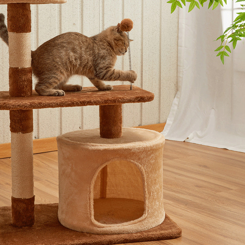 Modern Simplicity Velvet Particleboard Paper Tube Sisal With Scratching Post 3-Tier Cat Tree &amp; Condo For Living Room