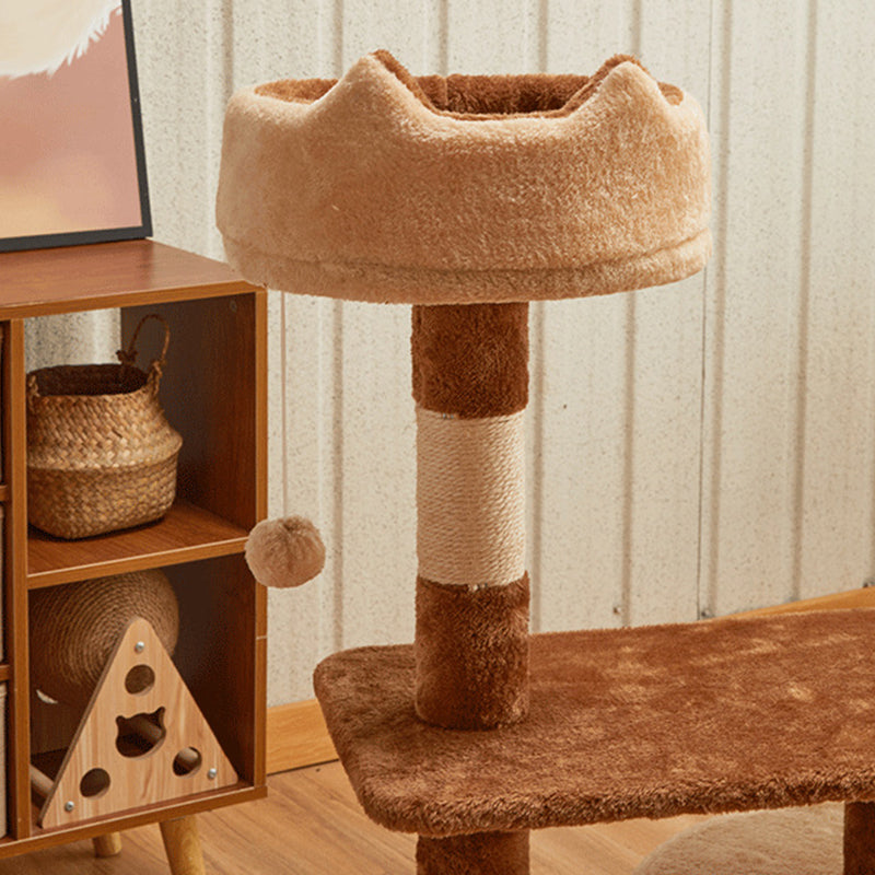Modern Simplicity Velvet Particleboard Paper Tube Sisal With Scratching Post 3-Tier Cat Tree &amp; Condo For Living Room
