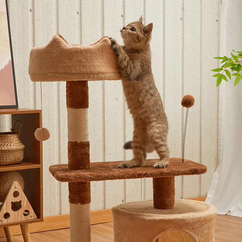 Modern Simplicity Velvet Particleboard Paper Tube Sisal With Scratching Post 3-Tier Cat Tree &amp; Condo For Living Room