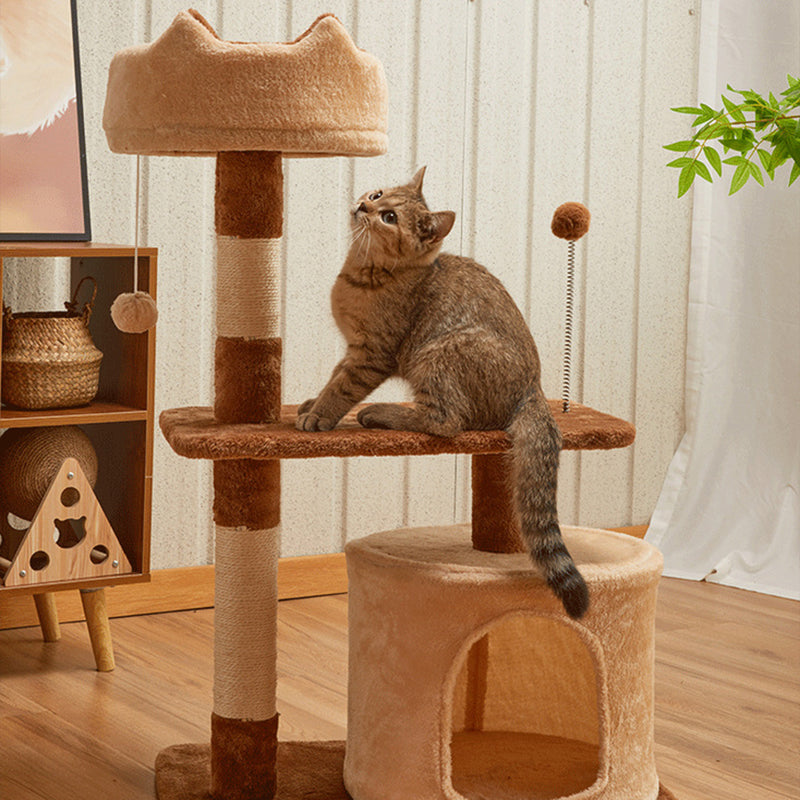 Modern Simplicity Velvet Particleboard Paper Tube Sisal With Scratching Post 3-Tier Cat Tree &amp; Condo For Living Room