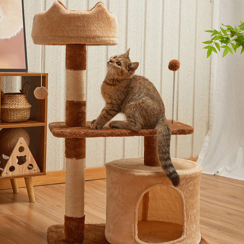 Modern Simplicity Velvet Particleboard Paper Tube Sisal With Scratching Post 3-Tier Cat Tree &amp; Condo For Living Room