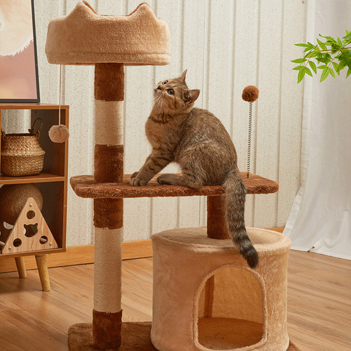 Modern Simplicity Velvet Particleboard Paper Tube Sisal With Scratching Post 3-Tier Cat Tree &amp; Condo For Living Room