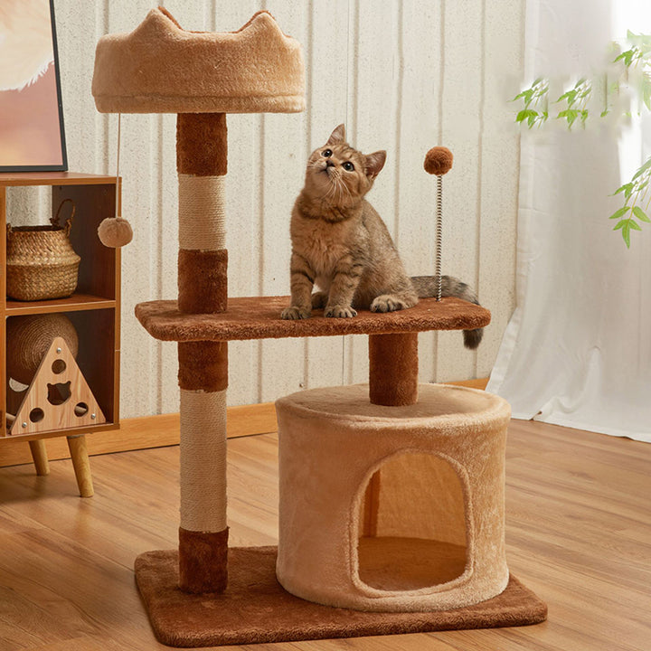 Modern Simplicity Velvet Particleboard Paper Tube Sisal With Scratching Post 3-Tier Cat Tree &amp; Condo For Living Room