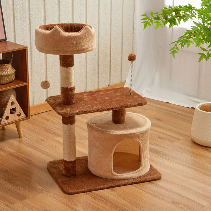 Modern Simplicity Velvet Particleboard Paper Tube Sisal With Scratching Post 3-Tier Cat Tree &amp; Condo For Living Room