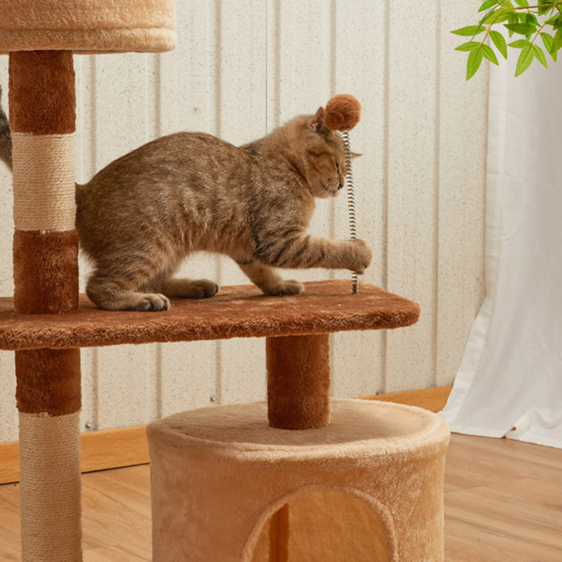 Modern Simplicity Velvet Particleboard Paper Tube Sisal With Scratching Post 3-Tier Cat Tree &amp; Condo For Living Room